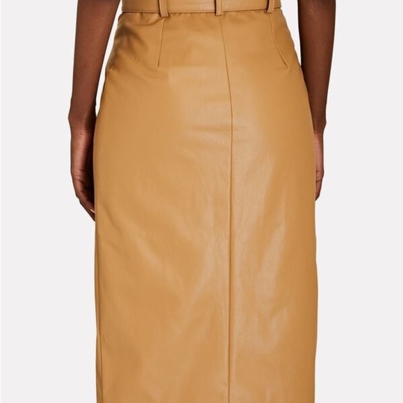 076 INTERMIX | EUC Joanna Belted Vegan Tan Leather Midi Skirt (Size 2) - Picture 4 of 11